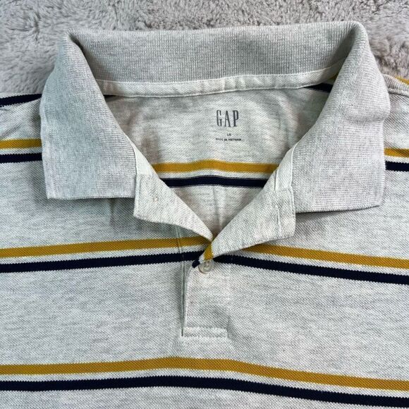 GAP Mens Short Sleeve Polo Shirt Size Large Stripe Cotton Stretch - Picture 2 of 7